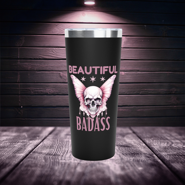 Front view of Beautiful Badass 20oz Tumbler for strong patriotic women